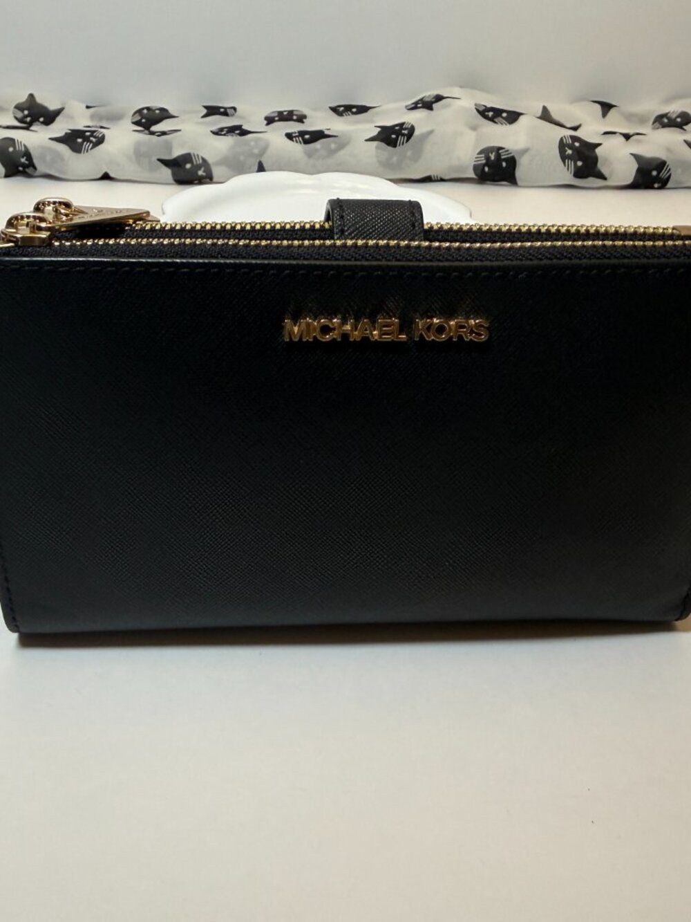 Michael Kors Jet Set Large Double Zip Wallet Wristlet Saffiano Leather Black